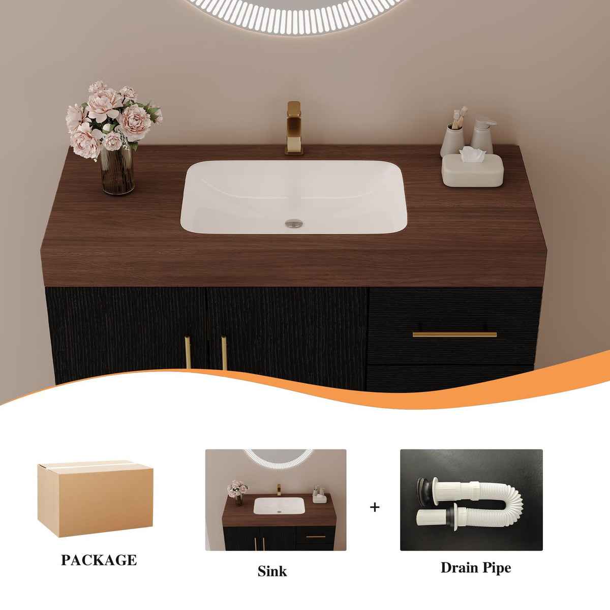 36 inch Black Freestanding Bathroom Vanity Package Contents Included Accessories Flexible Drain Pipe