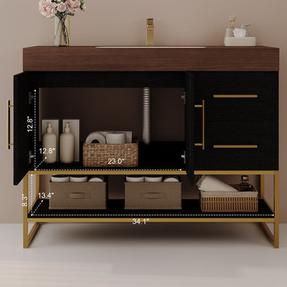 36 inch Black Freestanding Bathroom Vanity Storage Dimensions Interior Compartment Open Shelf Size