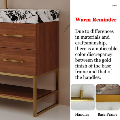 36 inch Dark Walnut Bath Vanity Warm Reminder Gold Finish Difference Between Base Frame and Handle