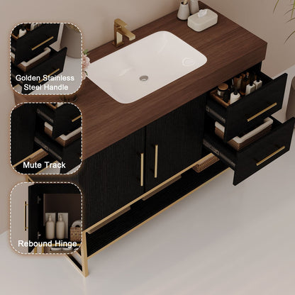 36 inch Black Freestanding Bathroom Vanity Hardware Details Mute Track Rebound Hinge Handles