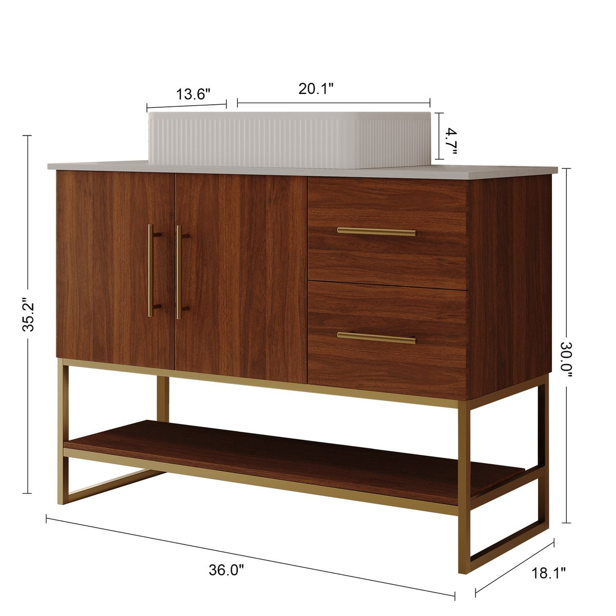 36 inch Freestanding Bathroom Vanity Rectangular Ceramic Vessel Sink Dimensions Breakdown