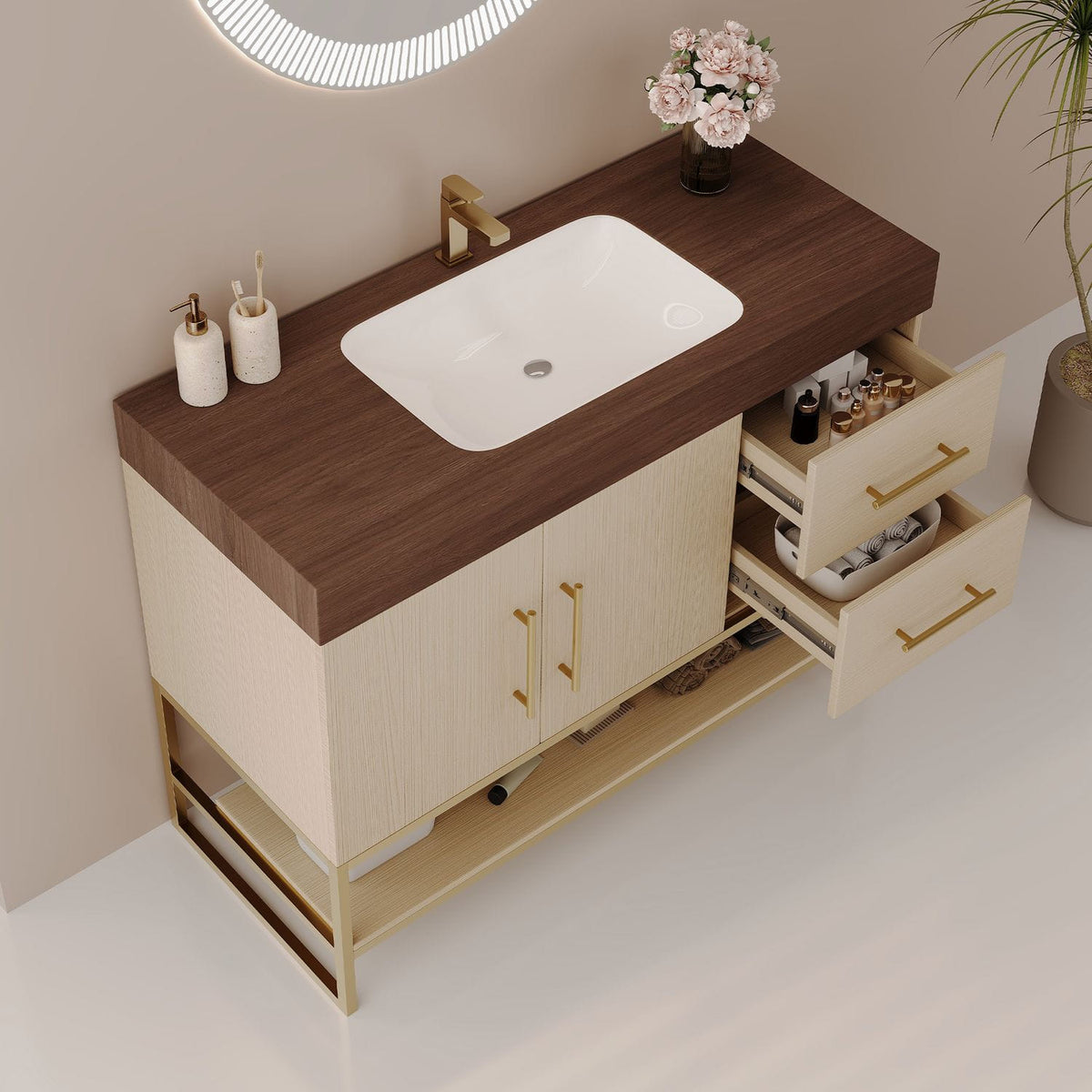 36 inch Freestanding Bathroom Vanity Storage Drawers Open View Space Organization