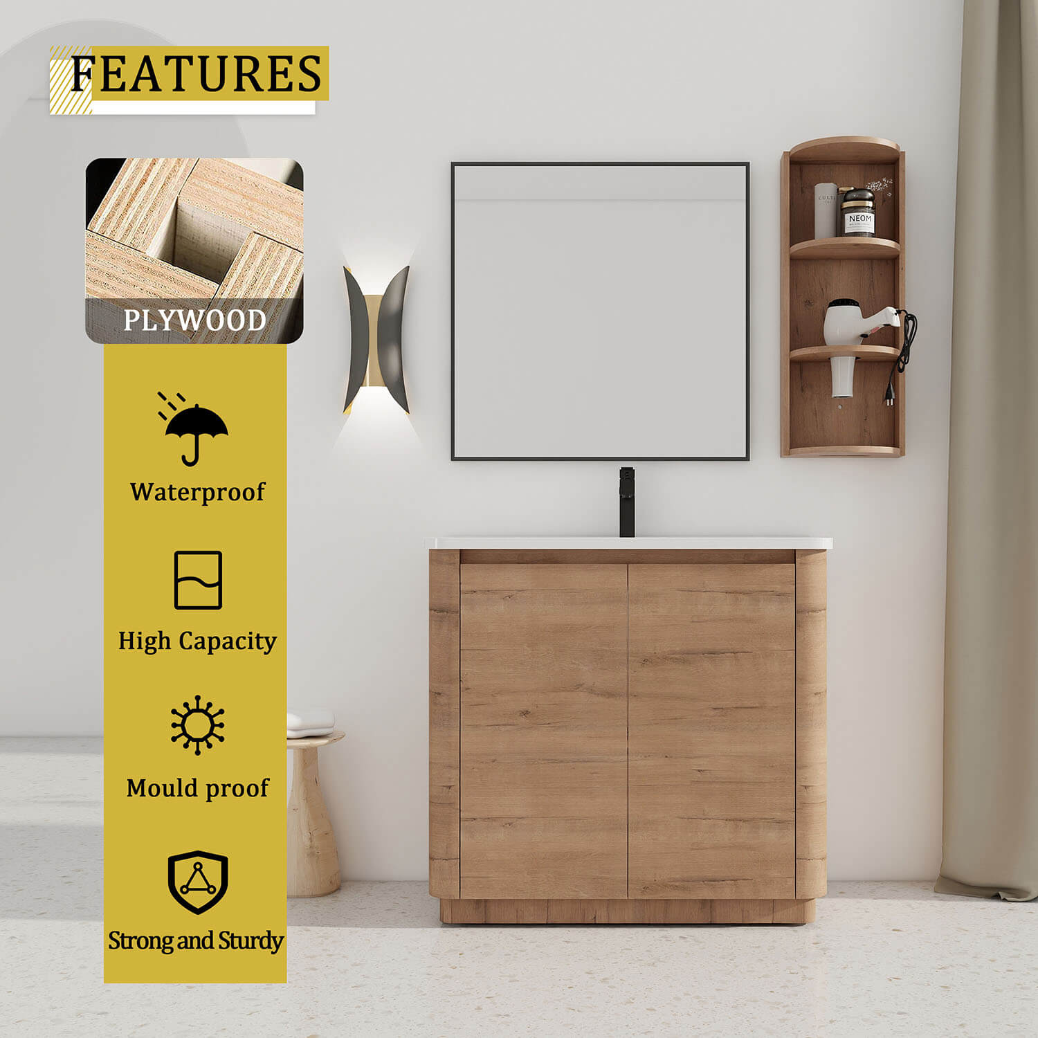 36 inch Freestanding Bathroom Vanity and 12 inch Wall Storage Cabinet-material