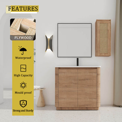 36 inch Freestanding Bathroom Vanity with White Ceramic Sink and 12"Wall-Mounted Cabinet-material