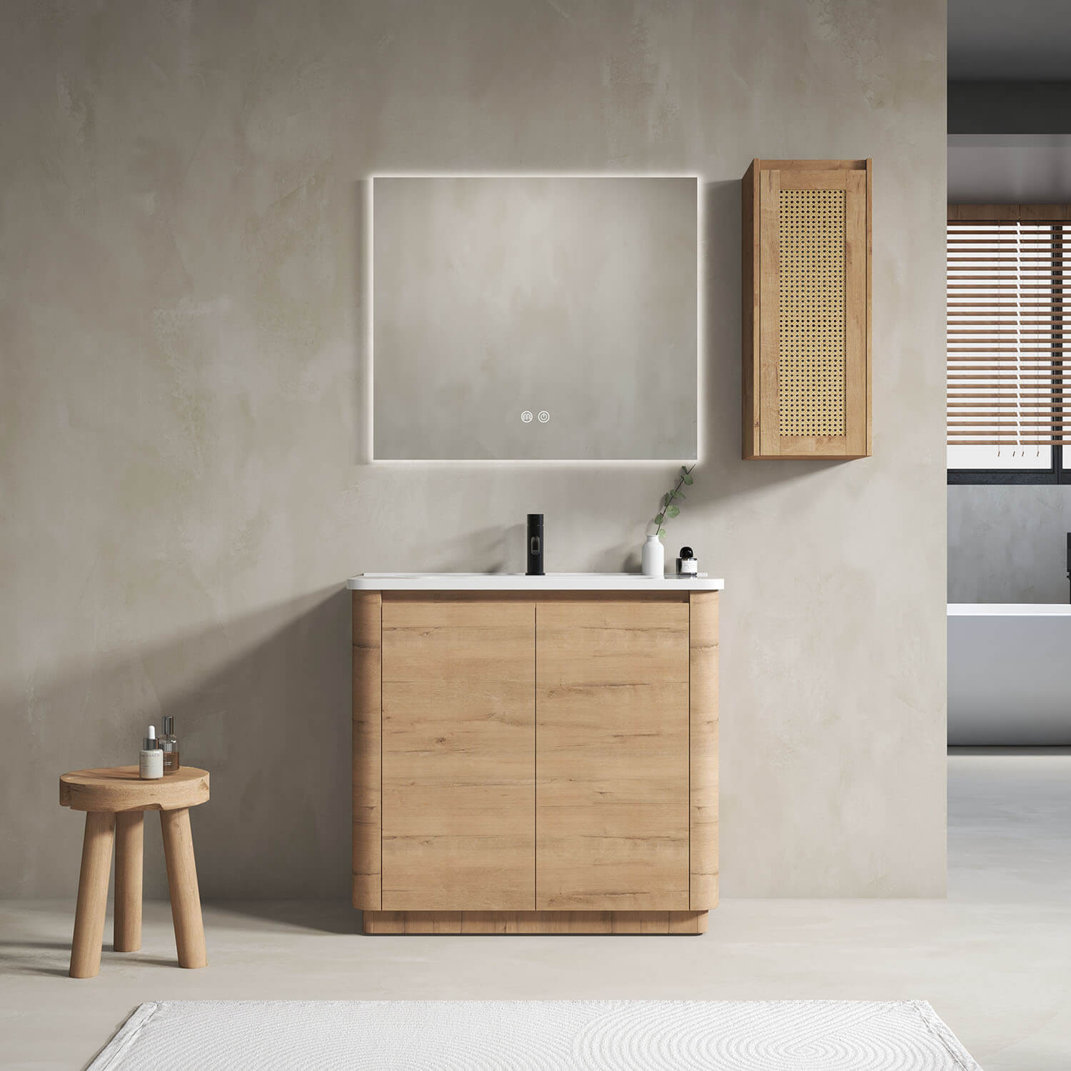 36 inch Freestanding Bathroom Vanity with White Ceramic Sink and 12"Wall-Mounted Cabinet