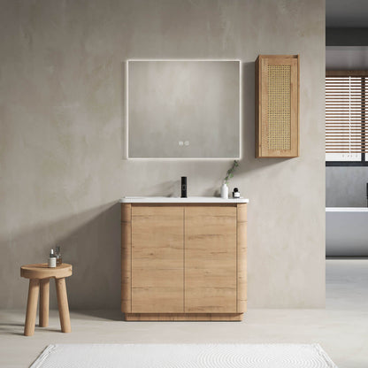 36 inch Freestanding Bathroom Vanity with White Ceramic Sink and 12"Wall-Mounted Cabinet