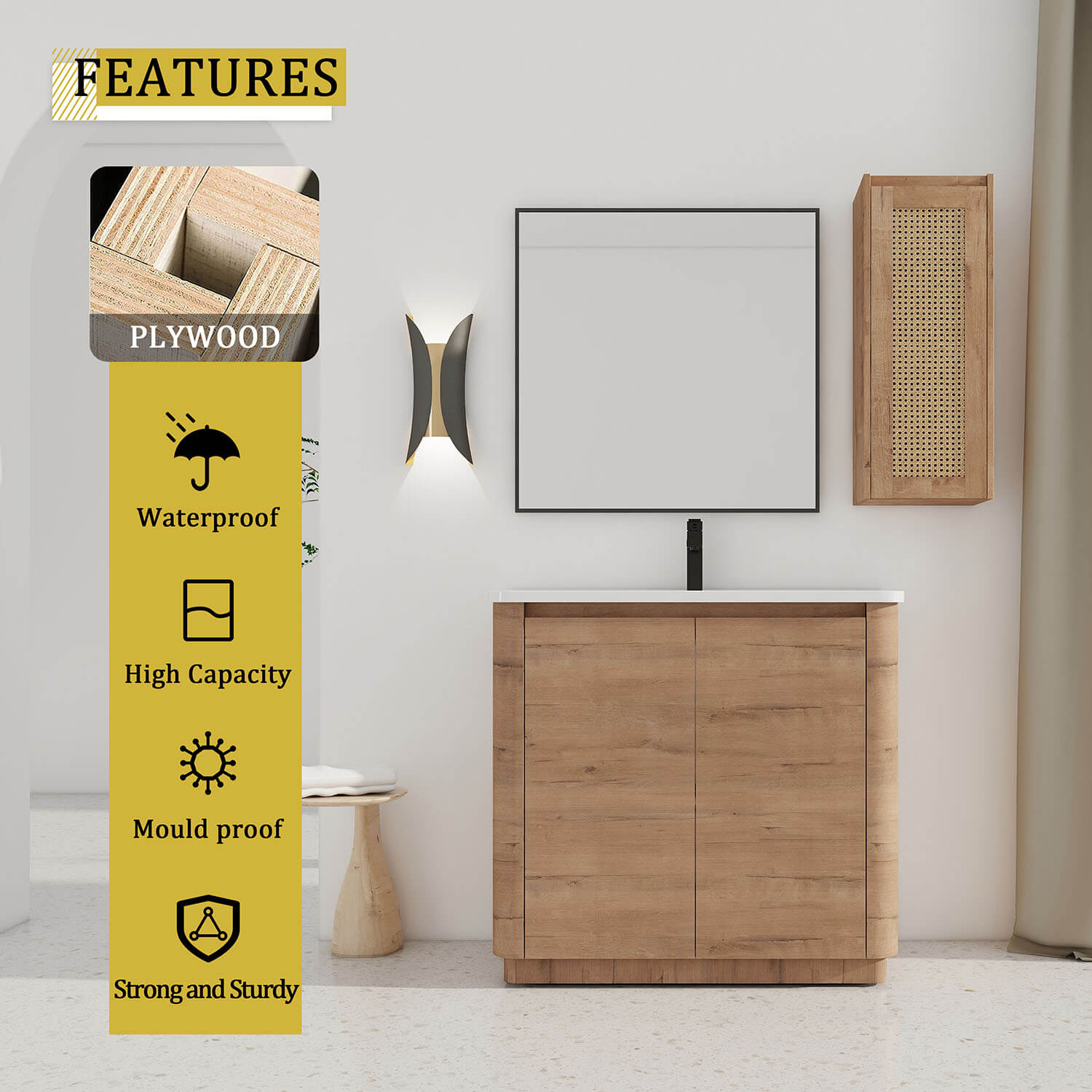 36 inch Freestanding Bathroom Vanity with White Ceramic Sink and 12 inch Wall-Mounted Cabinet-material