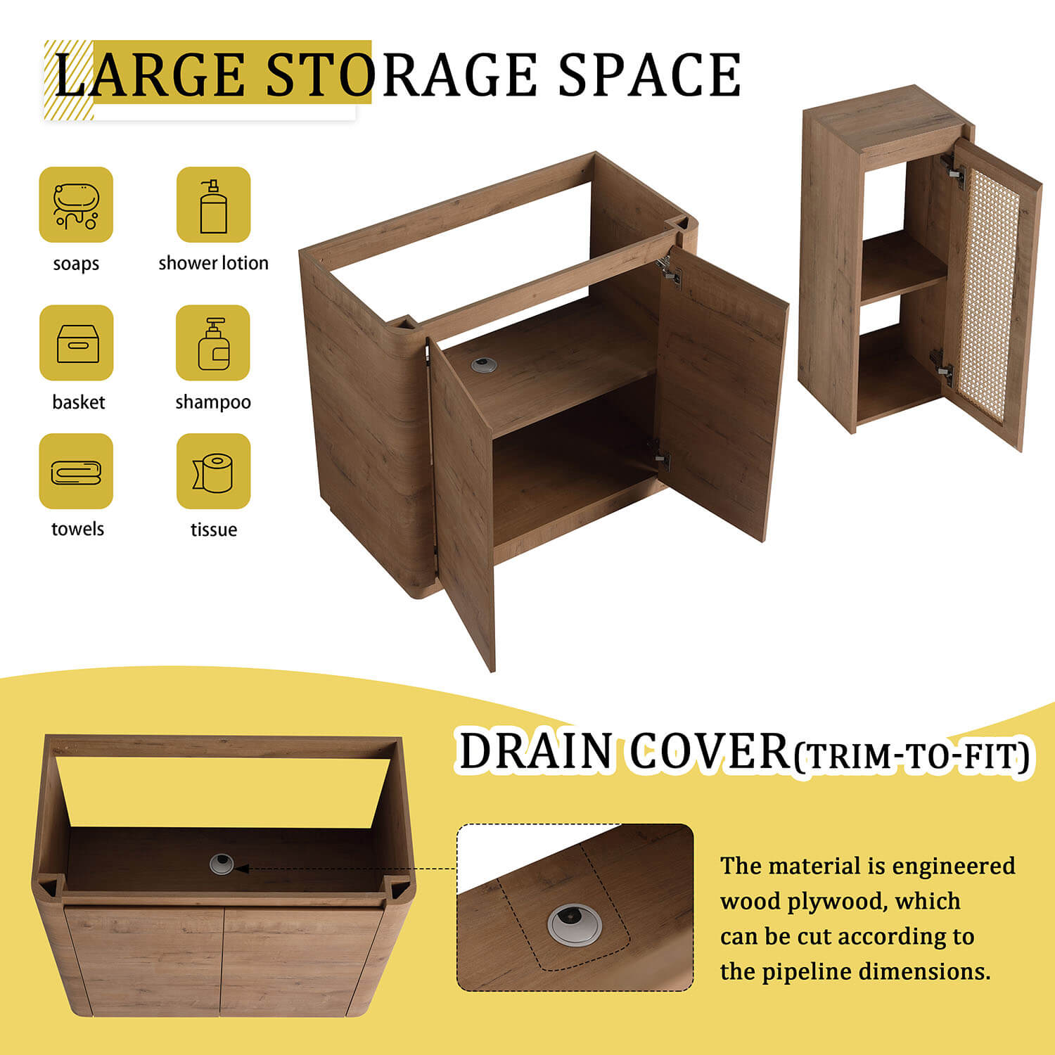 36 inch Freestanding Bathroom Vanity with White Ceramic Sink and 12 inch Wall-Mounted Cabinet-storage space