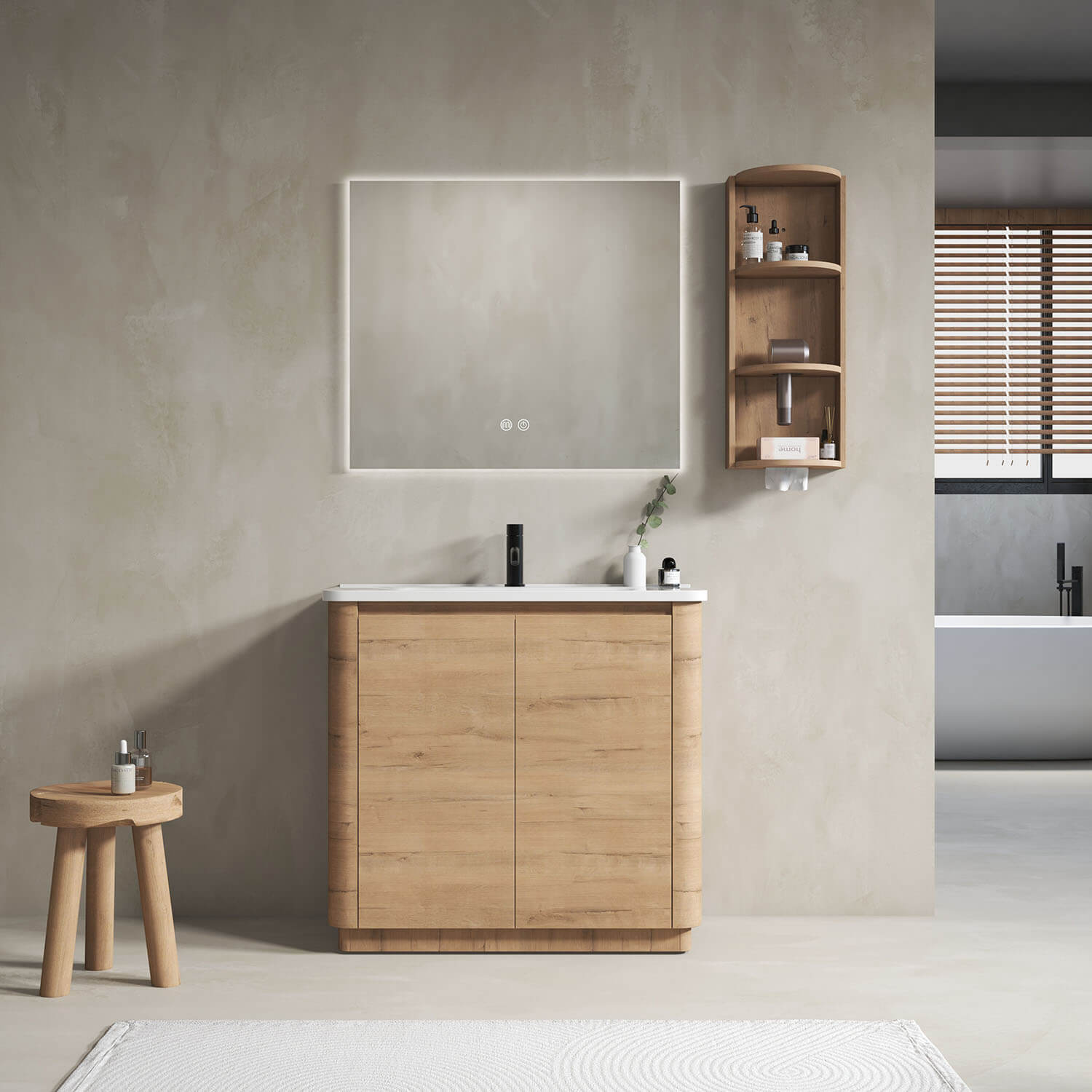 36 inch Freestanding Bathroom Vanity with White Ceramic Sink and 12 inch Wall Storage Cabinet