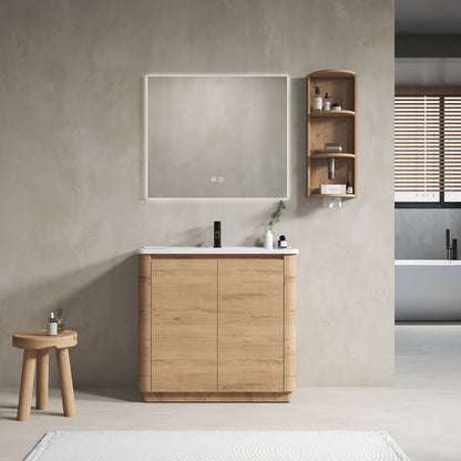 36 inch Freestanding Bathroom Vanity with White Ceramic Sink and 12 inch Wall Storage Cabinet