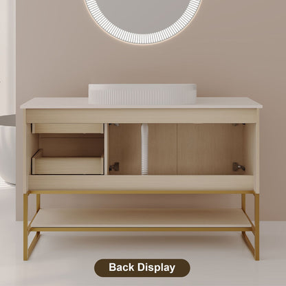 36 inch Freestanding White Oak Vanity Back Display Plumbing Cutout Structure