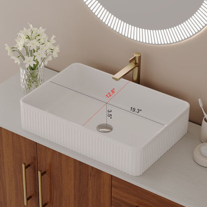 36 inch Freestanding Walnut Bathroom Vanity Rectangular Fluted Ceramic Vessel Sink Dimensions