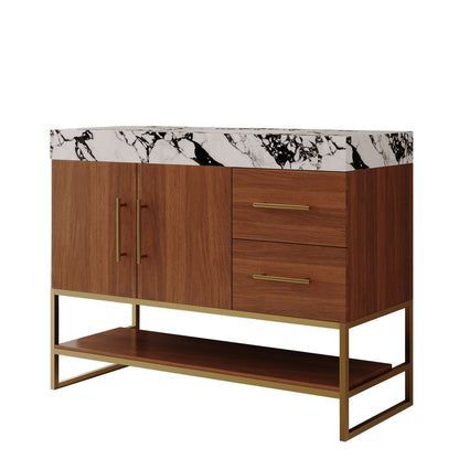 36 inch Freestanding Walnut Bathroom Vanity White Background Render Faux Marble Top