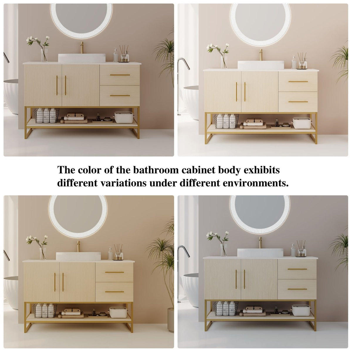 36 inch Freestanding White Oak Bathroom Vanity Multi Lighting Color Variation