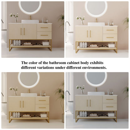 36 inch Freestanding White Oak Bathroom Vanity Multi Lighting Color Variation