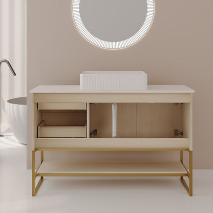 36 inch Freestanding White Oak Vanity Back Display Plumbing Cutout Structure