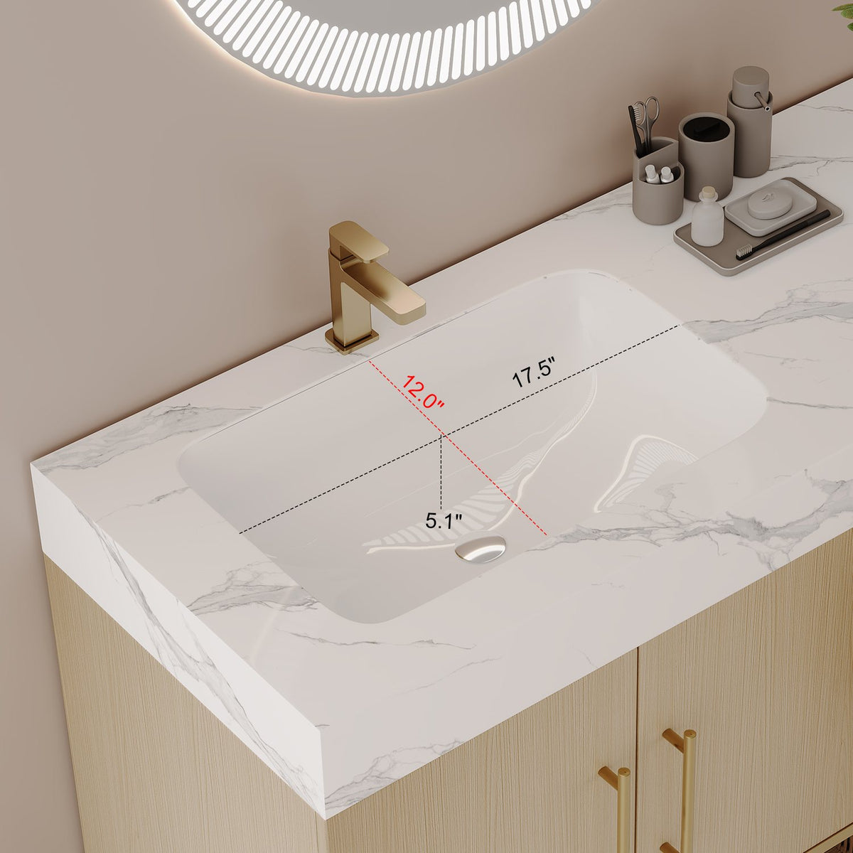 36 inch Light Oak Bath Vanity Left Offset Ceramic Basin Dimensions Bowl Depth