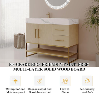 36 inch Light Oak Freestanding Vanity E0 Grade Multi Layer Solid Wood Waterproof Board