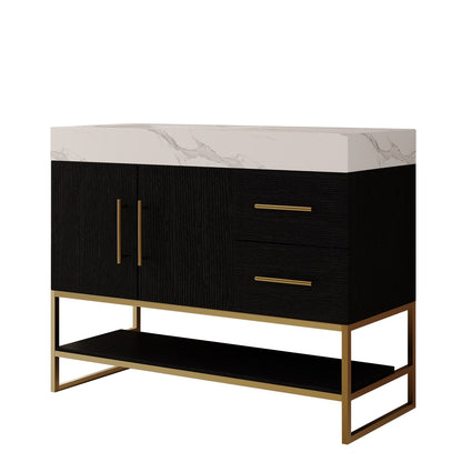 36 inch Matte Black Vanity Studio Render White Background Left Side Sink Gold Base