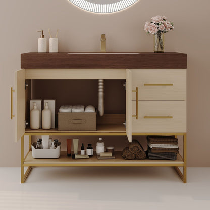 36 inch Modern Bathroom Vanity Double Doors Open Interior Cabinet Storage Plumbing Space