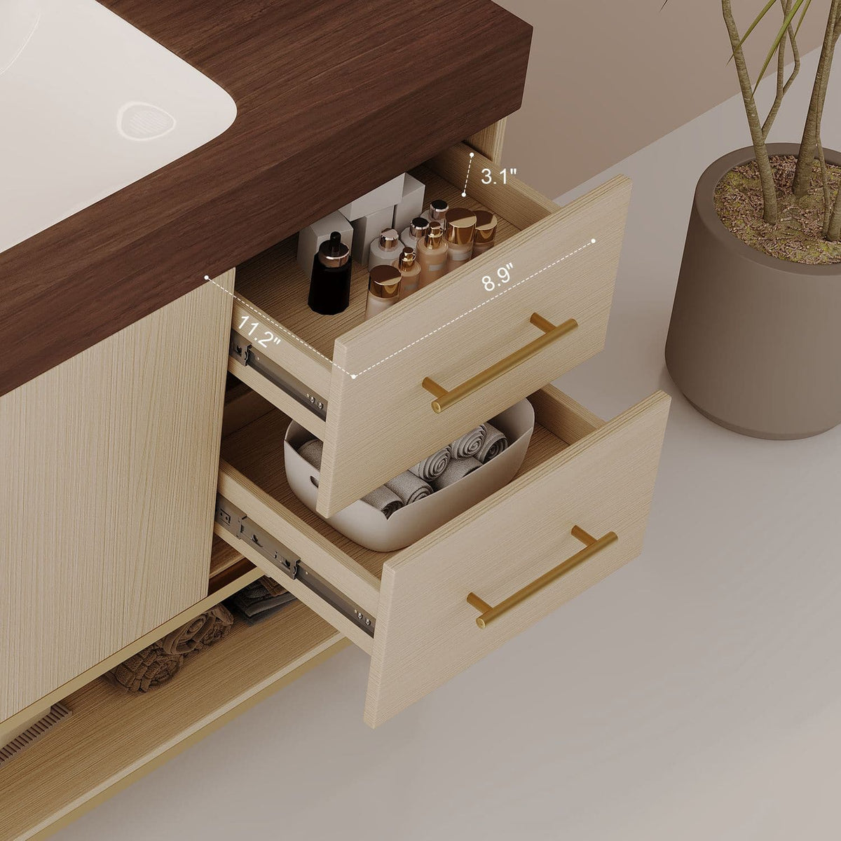 36 inch Modern Bathroom Vanity Drawer Dimensions Storage Space Size Measurement