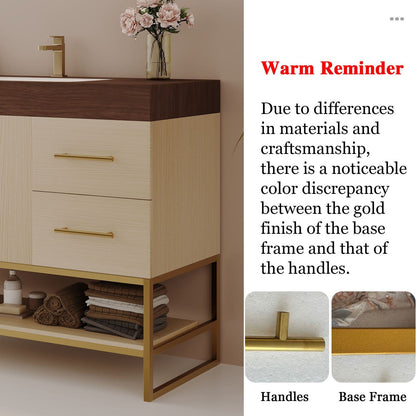 36 inch Modern Bathroom Vanity Gold Handles Base Frame Finish Color Detail