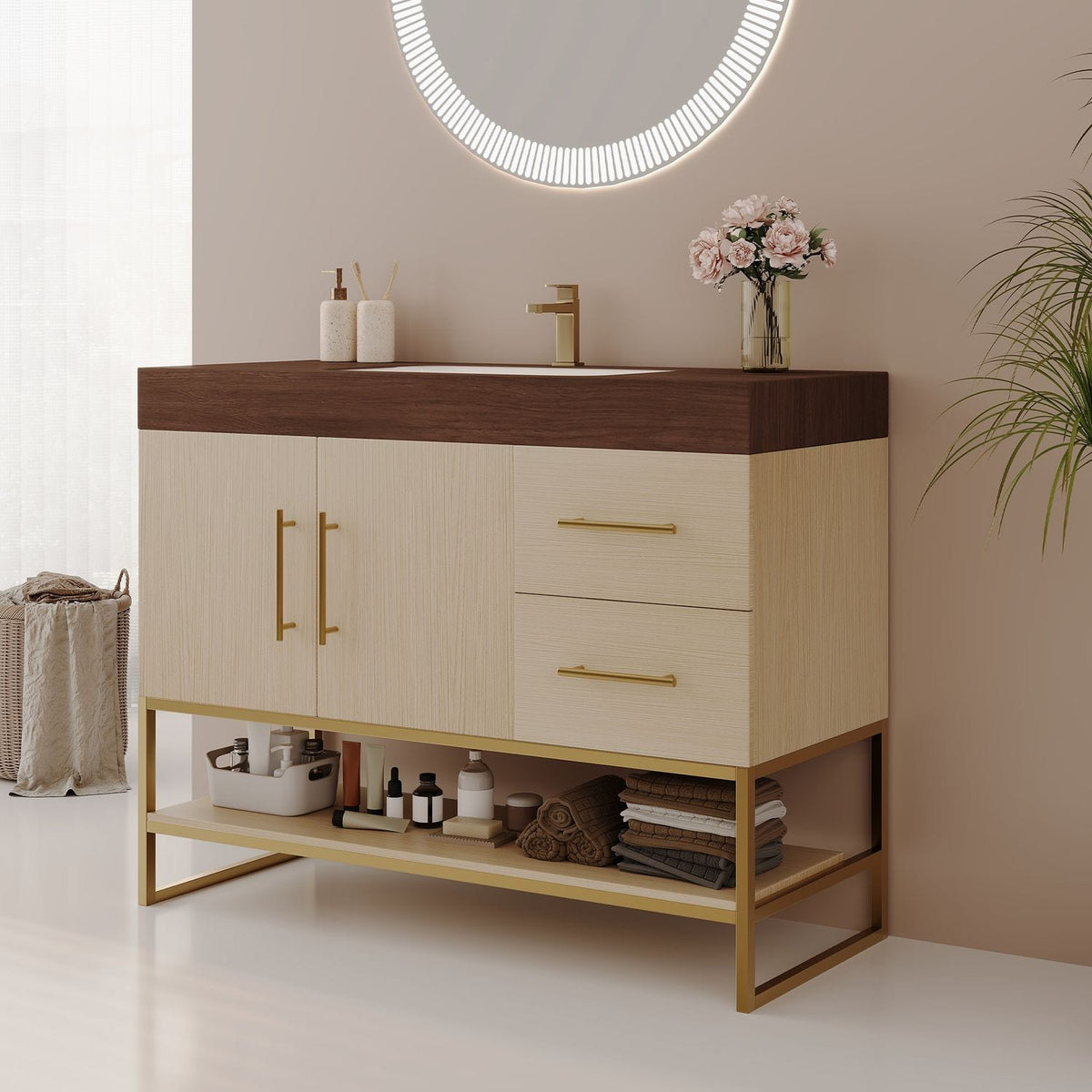 36 inch Modern Bathroom Vanity Gold Metal Frame Sintered Stone Countertop Side View