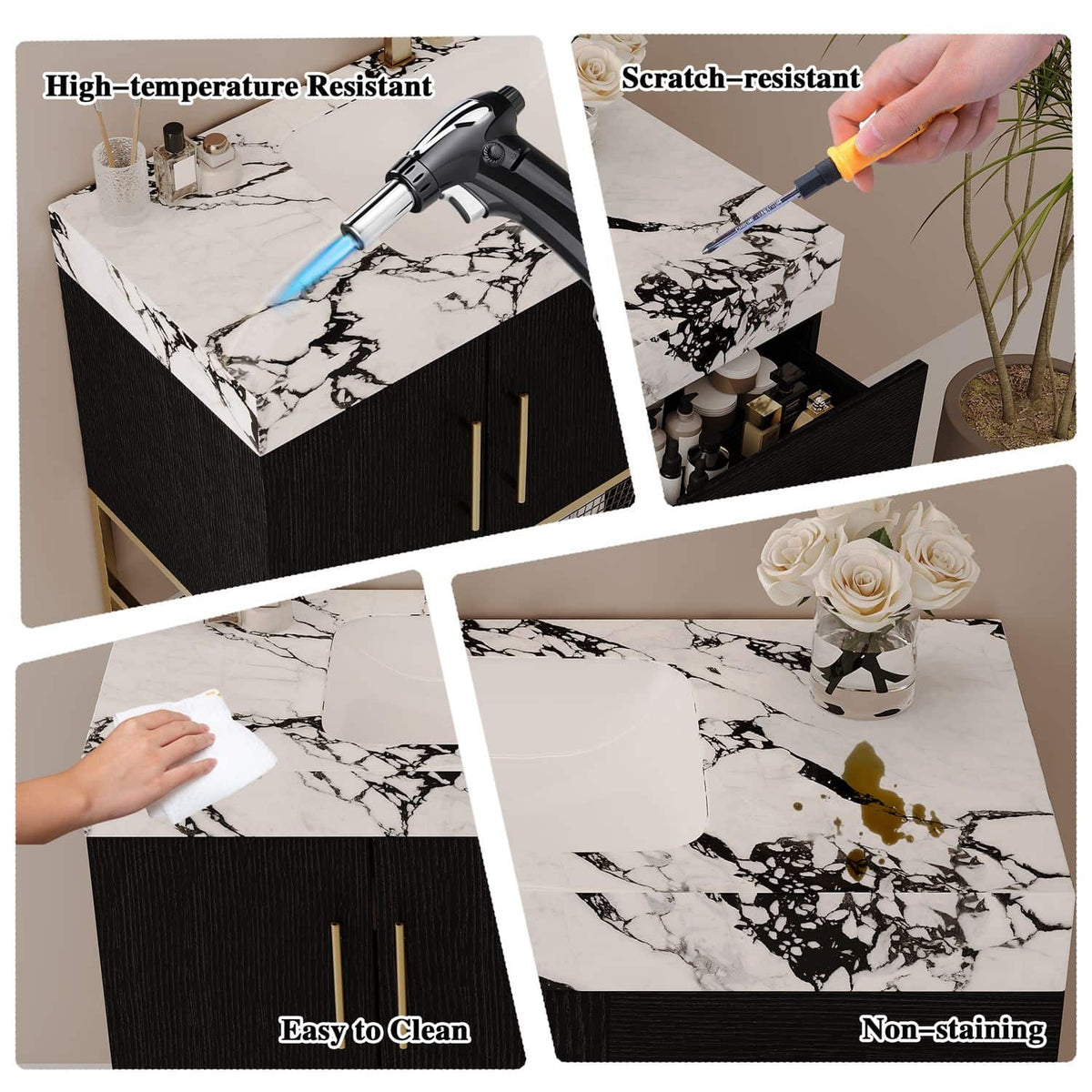 36 inch Modern Black Single Sink Vanity Faux Marble Countertop Heat Scratch Stain Resistant Easy Clean   