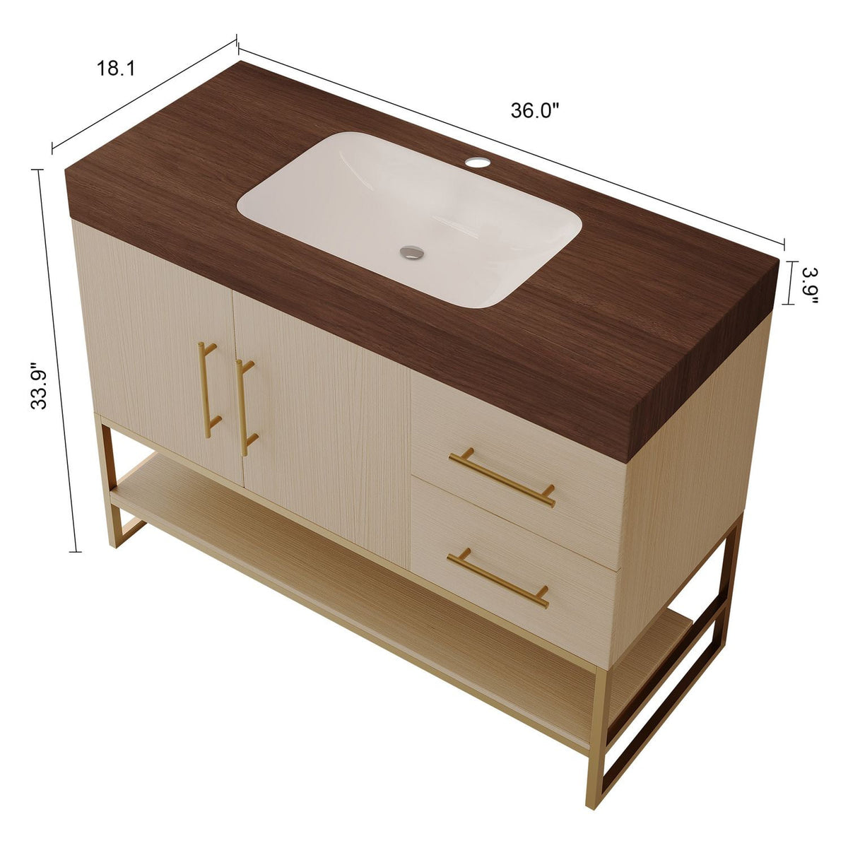 36 inch Modern Freestanding Bathroom Vanity Dimensions Size Measurement Specifications Diagram
