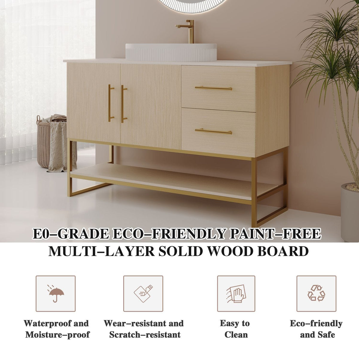36 inch Modern White Oak Bathroom Vanity Paint Free Solid Wood Feature
