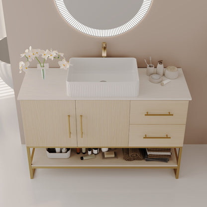 36 inch Modern White Oak Solid Wood Vanity Top Front High Angle View