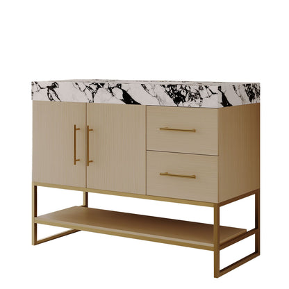 36 inch Modern White Oak Vanity Studio Render Isolated View Faux Marble Top Gold Metal Frame