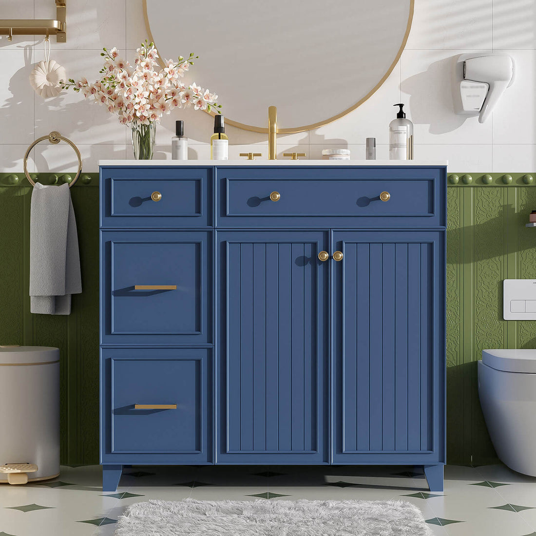 36 inch Navy Blue Bathroom Vanity with Ceramic Sink