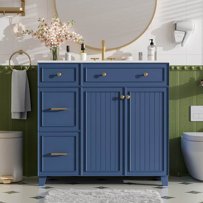 36 inch Navy Blue Bathroom Vanity with Ceramic Sink