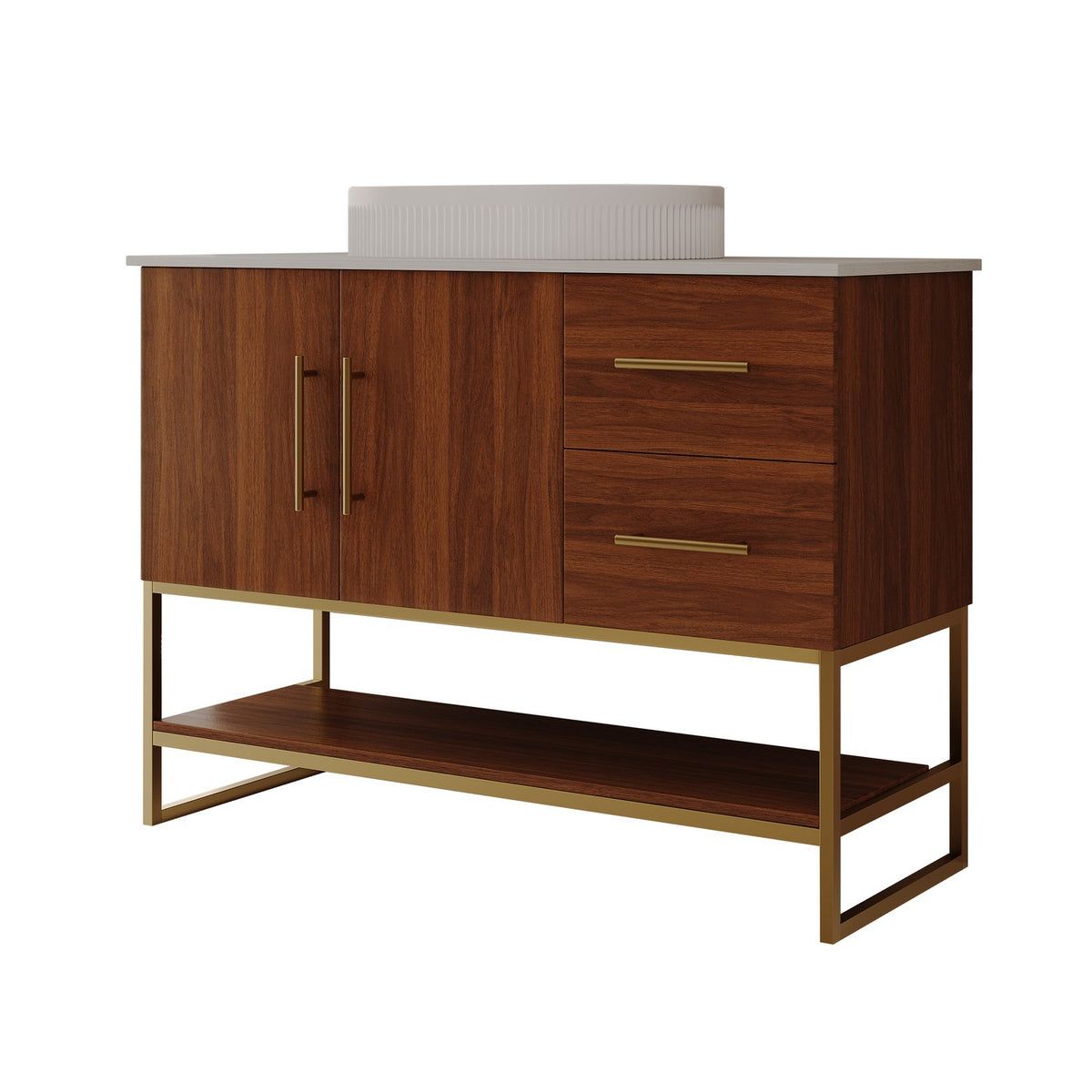 36 inch Solid Wood Bathroom Vanity Gold Metal Frame Isolated Studio View