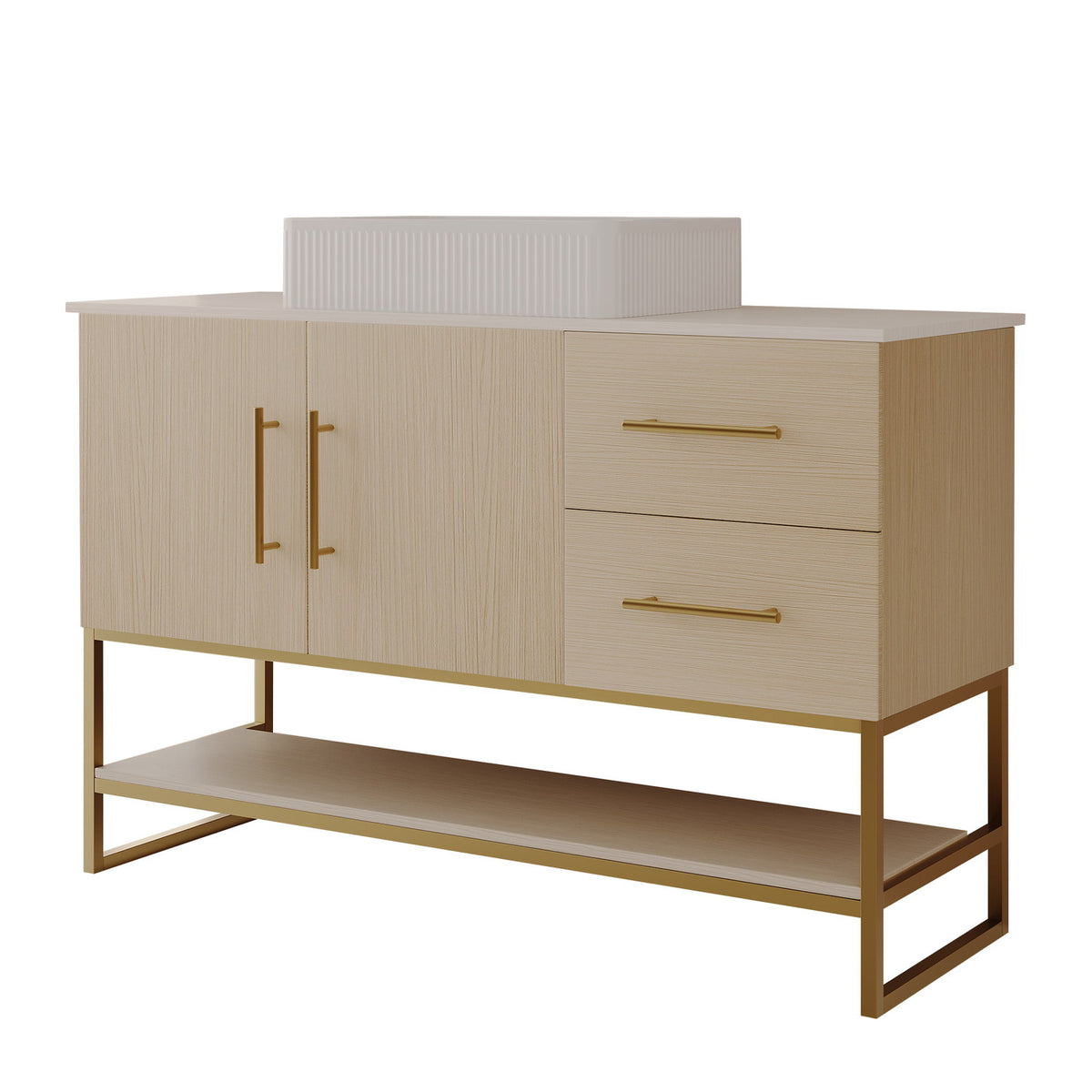 36 inch Solid Wood Bathroom Vanity Gold Metal Frame Isolated Studio View