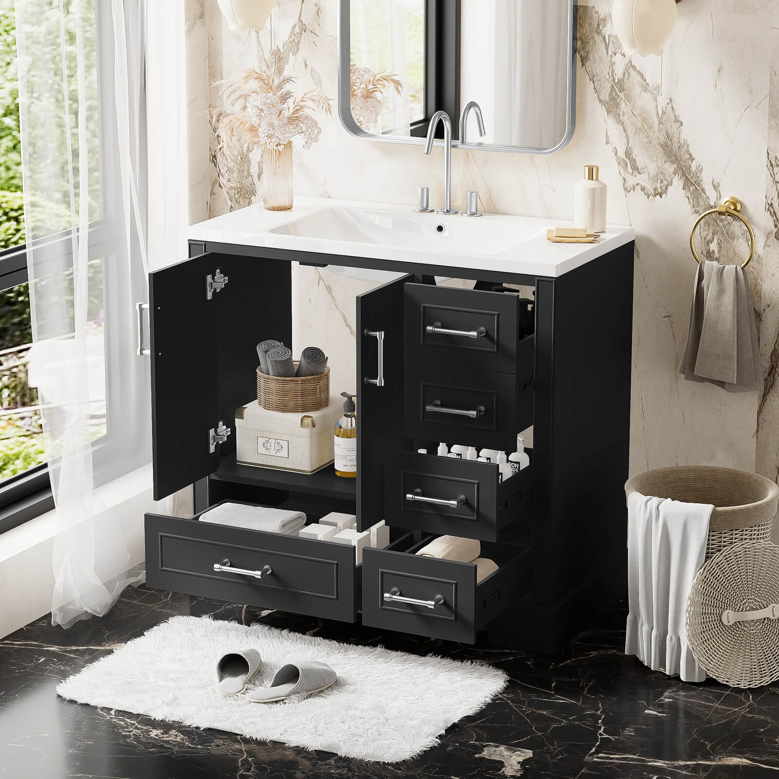 36 inch Traditional Black Bathroom Vanity with Resin Sink