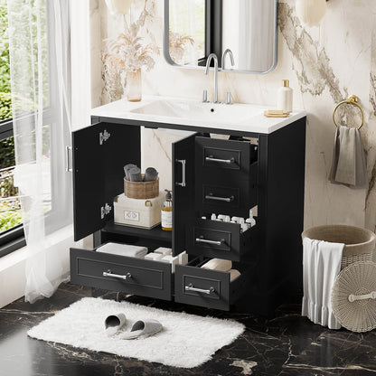 36 inch Traditional Black Bathroom Vanity with Resin Sink
