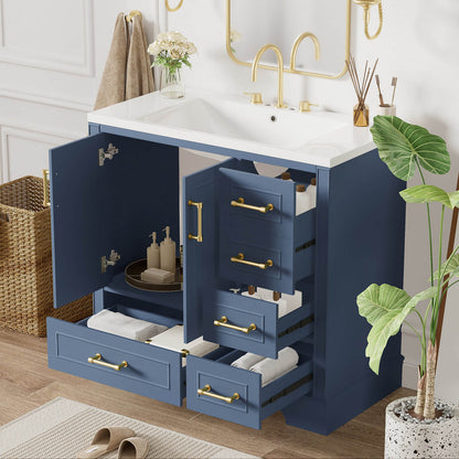 36 inch Traditional Blue Bathroom Vanity with Resin Sink