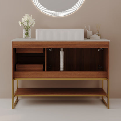 36 inch Walnut Bathroom Vanity Back Display Plumbing Drain Pipe Cutout Structure