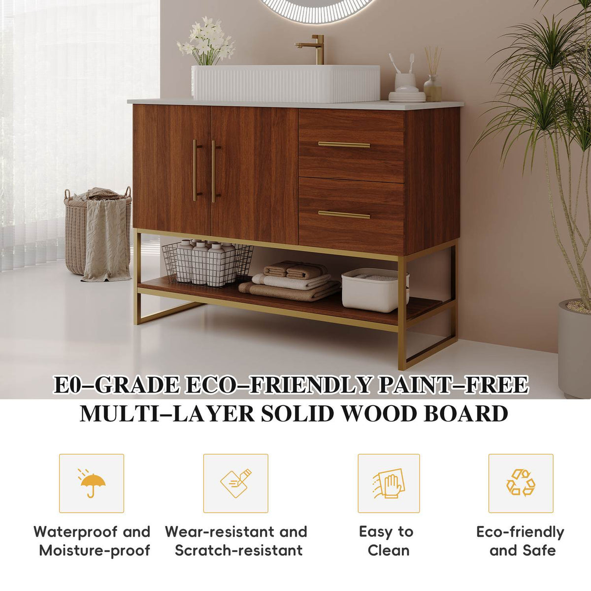 36 inch Walnut Bathroom Vanity E0 Grade Eco Friendly Multi Layer Solid Wood Board
