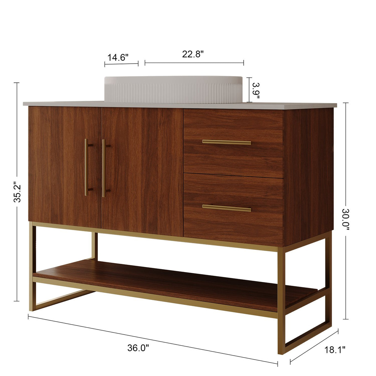 36 inch Walnut Bathroom Vanity Overall Dimensions Blueprint Breakdown