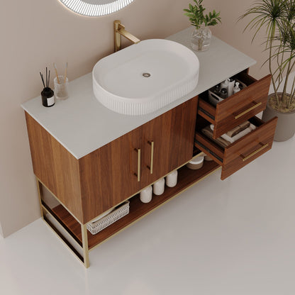 36 inch Walnut Bathroom Vanity Pull Out Drawers Storage Capacity
