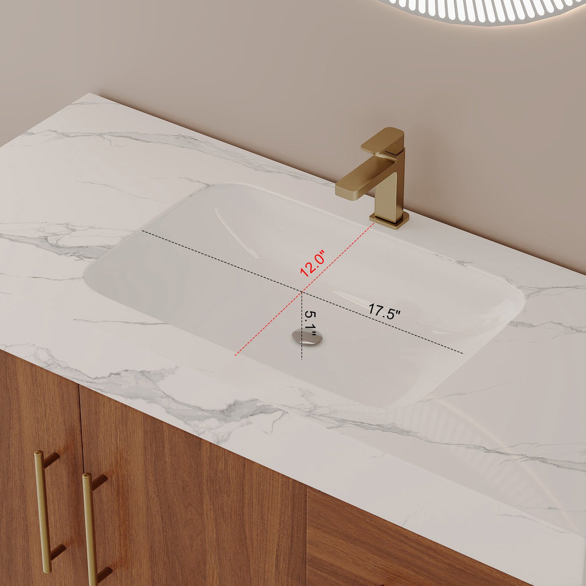 36 inch Walnut Bathroom Vanity Undermount Ceramic Sink Dimensions Sintered Stone Top Bowl Size Detail