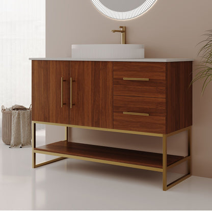 36 inch Walnut Freestanding Bathroom Vanity Gold Handles Isometric View