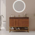 36 inch Walnut Freestanding Bathroom Vanity Seamless Ceramic Sink Faux Marble Top Front View Modern Design Gold Frame
