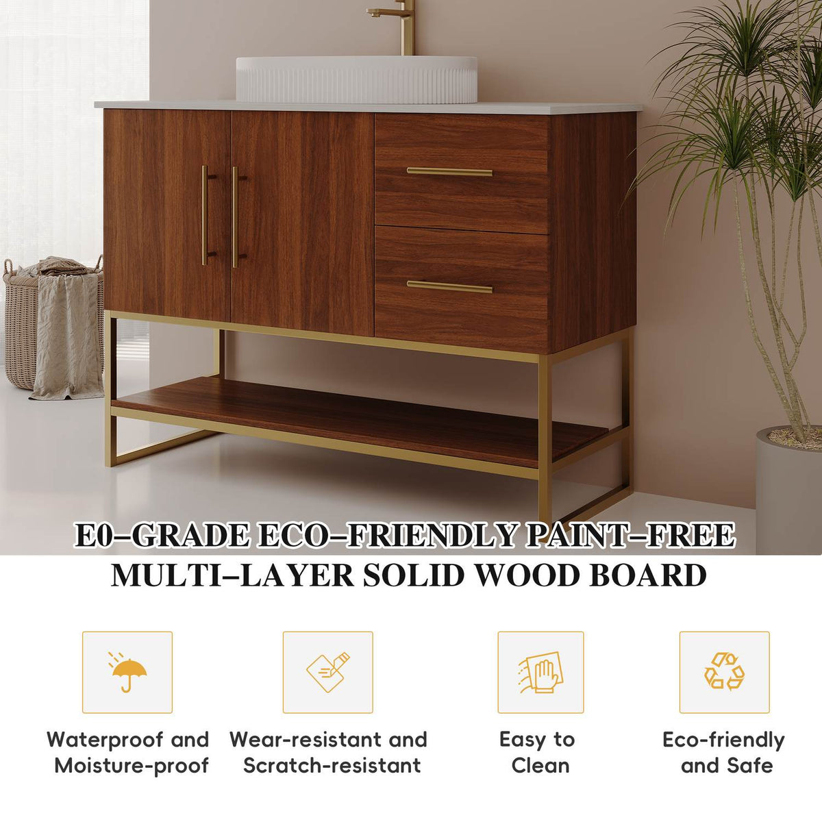 36 inch Walnut Solid Wood Bathroom Vanity Waterproof Scratch Resistant Feature