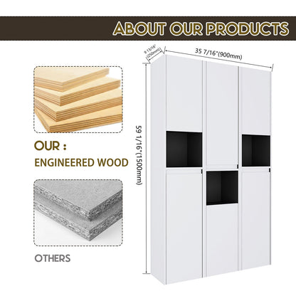 36 inch White Bathroom Wall-Cabinet with Six Doors and Three Open Shelves