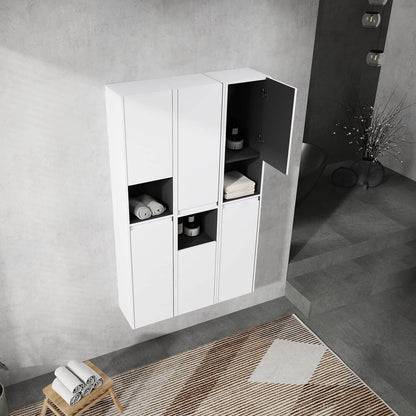 36 inch White Bathroom Wall Cabinet -Six Doors and Three Open Shelves