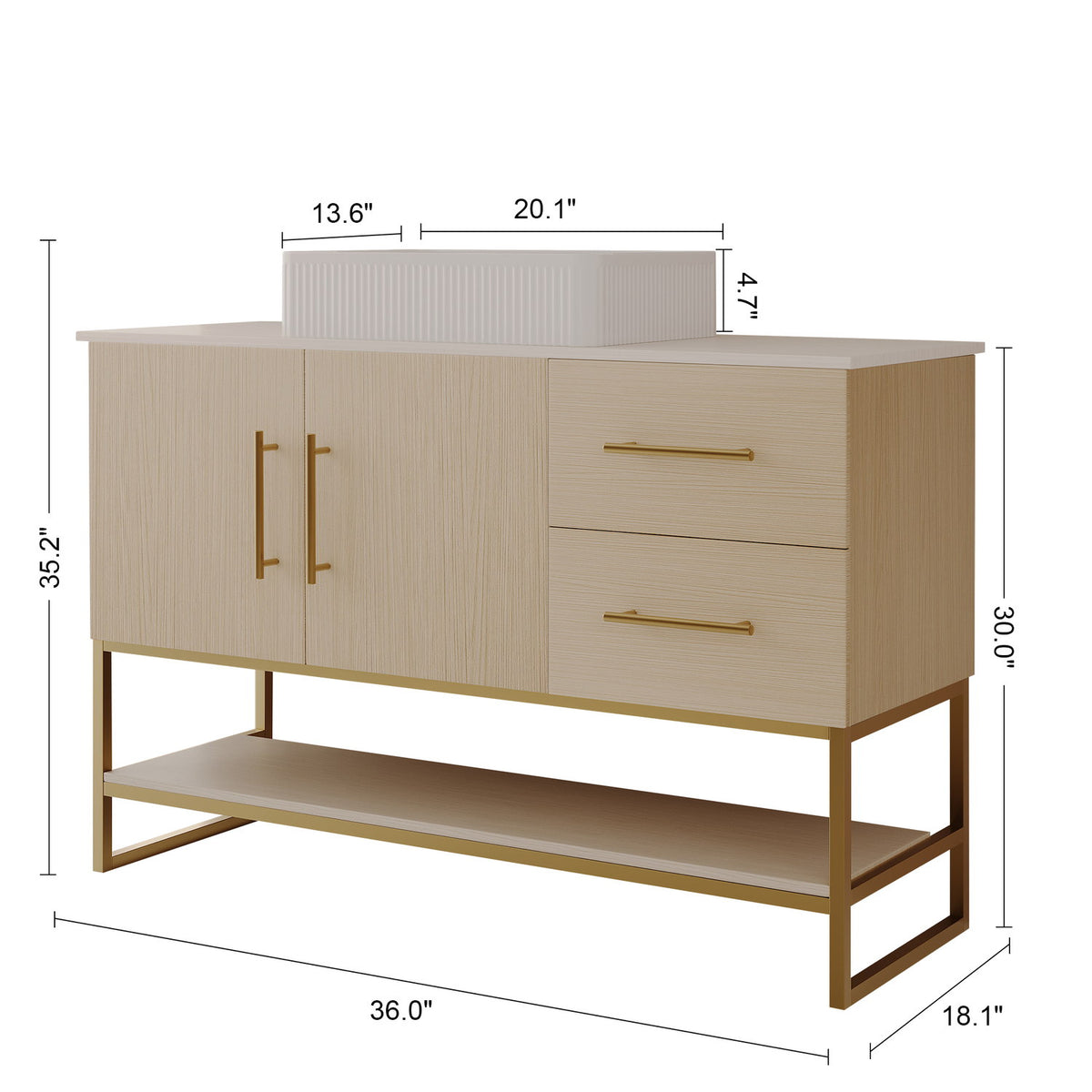 36 inch White Oak Bathroom Vanity Overall Dimensions Blueprint Breakdown